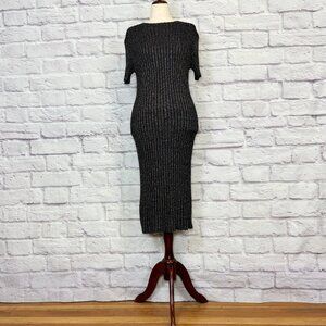Madison + Hudson Charcoal Metallic Ribbed Bodycon Sweater Dress